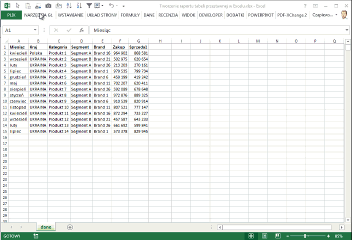 Tworzenie raportu tabeli przestawnej w Excelu