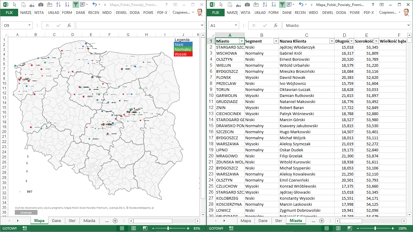 Mapa Polski Excel - Jak dynamicznie filtrować punkty na mapie 4
