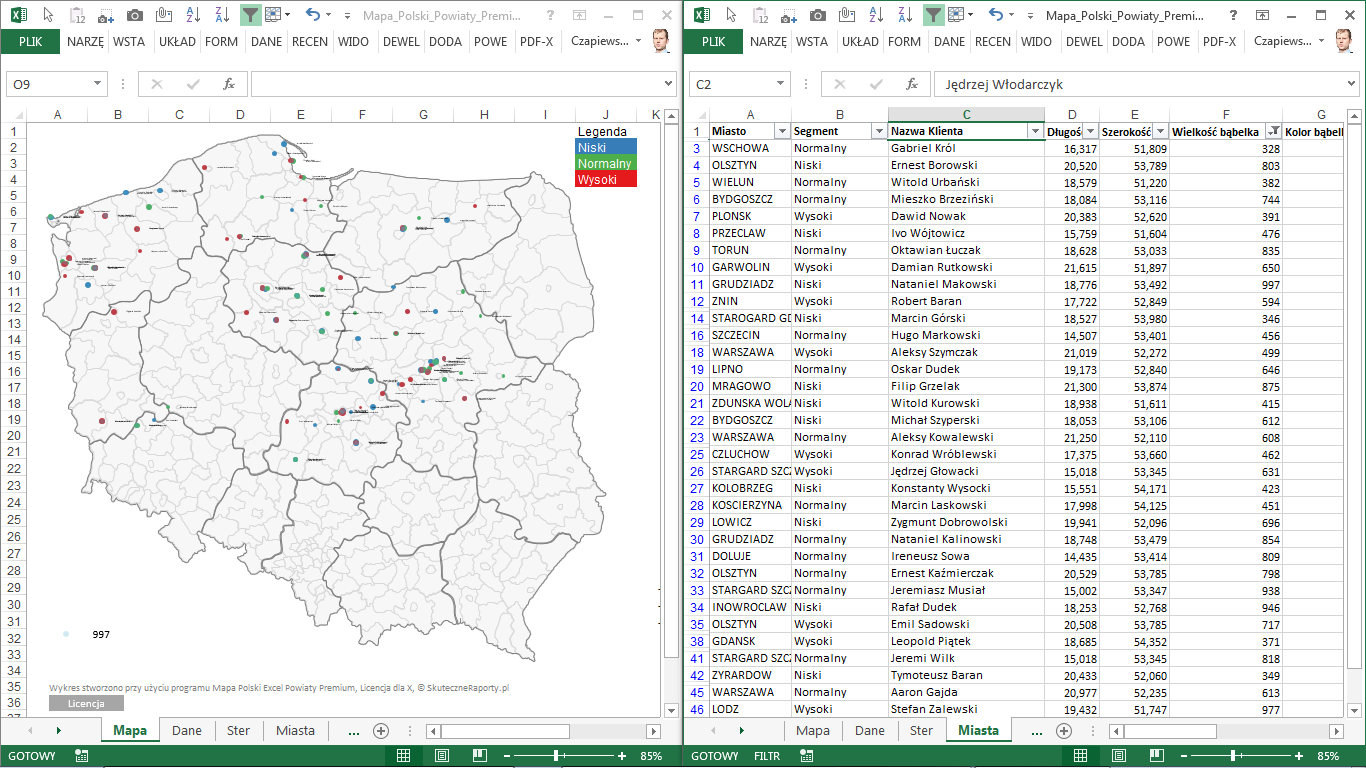 Mapa Polski Excel - Jak dynamicznie filtrować punkty na mapie 7