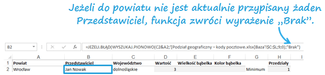 Mapa Polski Excel - Jak zmodyfikować komunikat, aby pokazał nazwę Regionu lub nazwisko Przedstawiciela 2