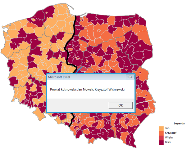 Mapa Polski Excel - Jak zmodyfikować komunikat, aby pokazał nazwę Regionu lub nazwisko Przedstawiciela 4