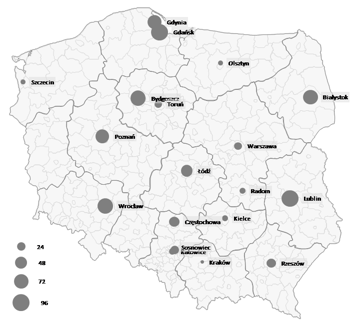 Mapa Polski Excel - Jak zwizualizować dane po miastach (oddziałach) za pomocą wykresu bąbelkowego 4