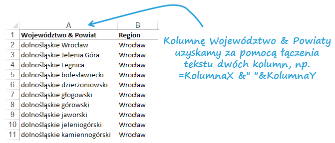 Mapa Polski Excel - tworzenie podziału geograficznego 2