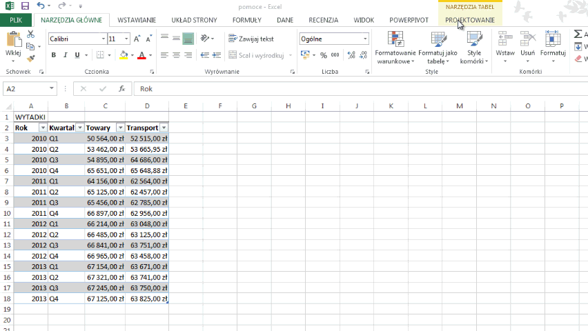 Co nowego w programie Excel 2013 - Quick Analysis- szybka analiza - Fragmentatory