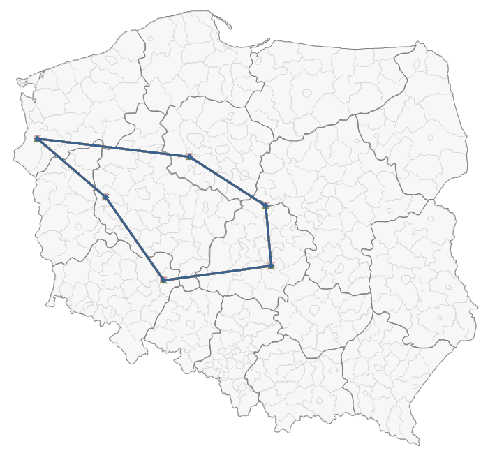 Mapa Polski Excel - Jak zaznaczyć na mapie kolejność odwiedzania punktów lub obszar 4