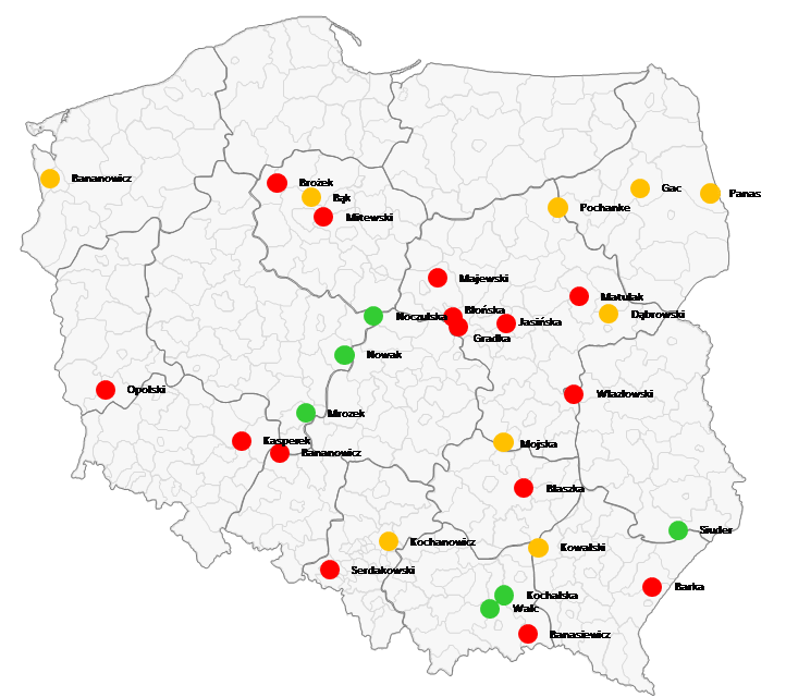 Mapa Polski Excel - Jak wstawić sygnalizację uliczną (czerwony, żółty, zielony) na wykresie bąbelkowym dla pracowników sprzedaży 6