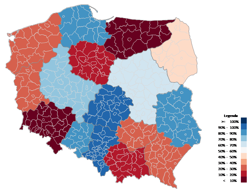 Mapa Polski Excel – Jak zwizualizować dane dla województw na mapie powiatów 3