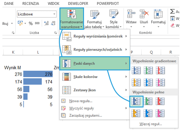 Dashboard menedżerski Excel pasek danych 4