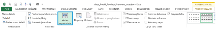 Przeplywy na Mapie Polski Excel z fragmentatorem w Excelu 2013 5