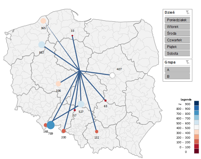 Przeplywy na Mapie Polski Excel z fragmentatorem w Excelu 2013 7